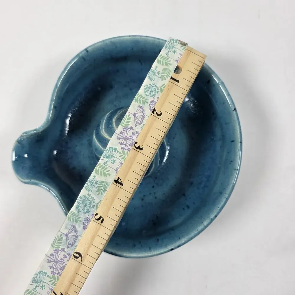 Vintage Artist Signed Pottery Orange Lemon Citrus Juicer Blue speckled